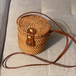 Brown Woven/ Wicker Crossbody Bag